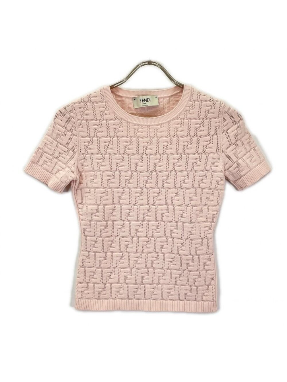 Fendi Ajtl Pink Zucca Pattern Short Sleeve Knit 38 Sweater
